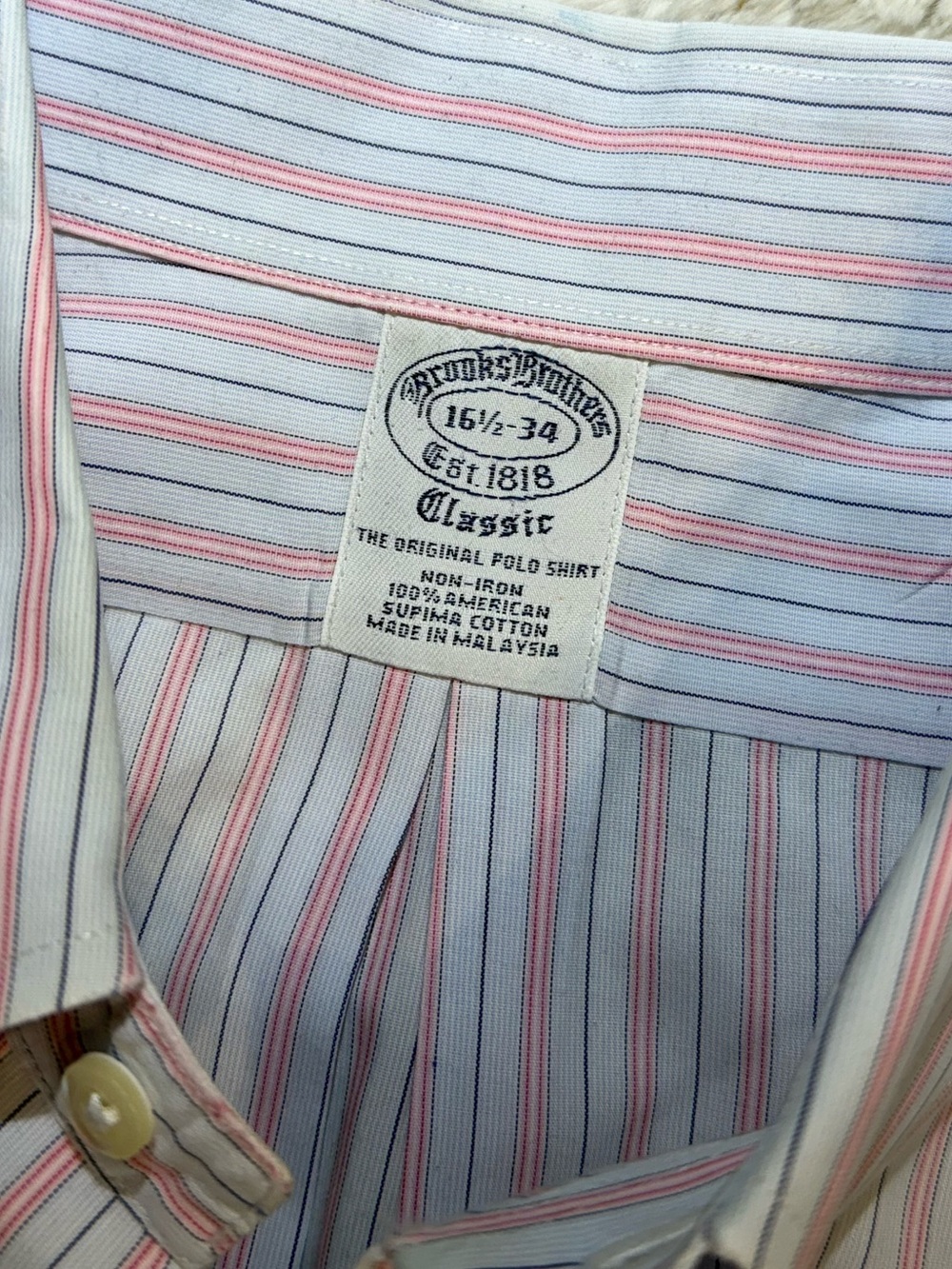 Brooks Brothers Classic The Original Polo size 16 1/2-34 blue & pink striped - Picture 3 of 6